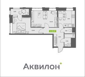 2-к квартира, вторичка, 51м2, 8/16 этаж