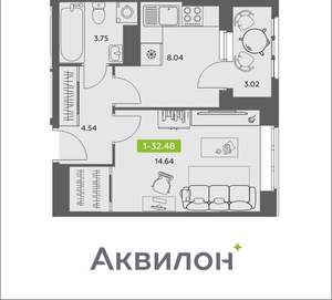 1-к квартира, вторичка, 32м2, 12/16 этаж