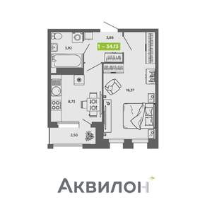 1-к квартира, вторичка, 34м2, 15/16 этаж