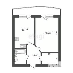 1-к квартира, вторичка, 45м2, 7/13 этаж
