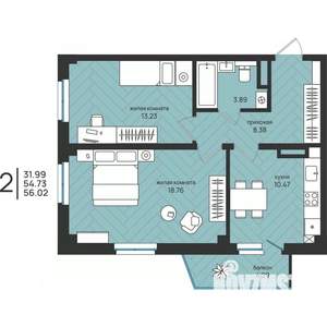 2-к квартира, вторичка, 56м2, 7/16 этаж