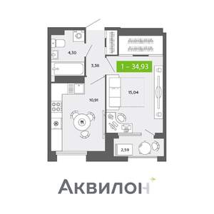 1-к квартира, сданный дом, 35м2, 15/16 этаж
