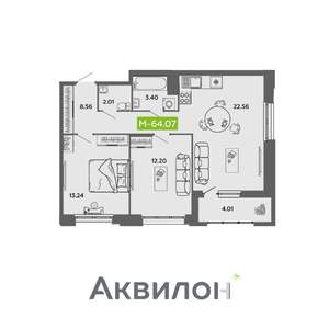 2-к квартира, вторичка, 64м2, 7/16 этаж