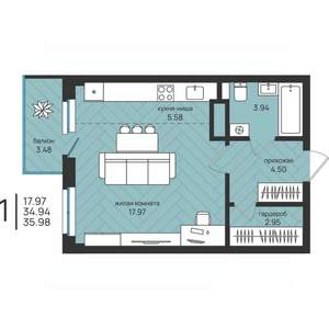 Студия квартира, вторичка, 36м2, 7/16 этаж