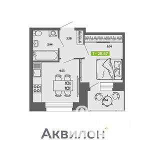 1-к квартира, вторичка, 28м2, 9/11 этаж