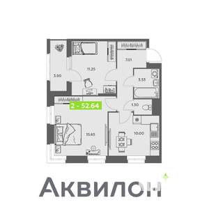 2-к квартира, вторичка, 53м2, 11/16 этаж