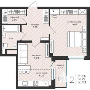 2-к квартира, вторичка, 54м2, 4/16 этаж