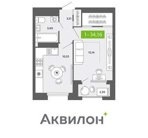 1-к квартира, вторичка, 34м2, 11/16 этаж