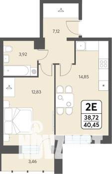 2-к квартира, строящийся дом, 40м2, 7/12 этаж