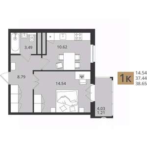 1-к квартира, вторичка, 39м2, 13/16 этаж