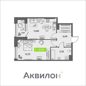 1-к квартира, вторичка, 41м2, 15/16 этаж