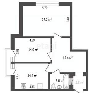 3-к квартира, вторичка, 74м2, 4/4 этаж