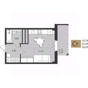 Студия квартира, вторичка, 27м2, 10/16 этаж