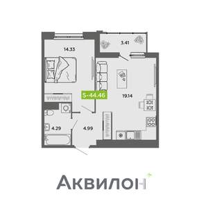 1-к квартира, вторичка, 44м2, 10/16 этаж