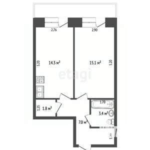 2-к квартира, вторичка, 42м2, 1/4 этаж