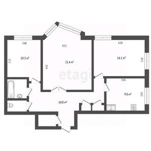 3-к квартира, вторичка, 76м2, 3/9 этаж