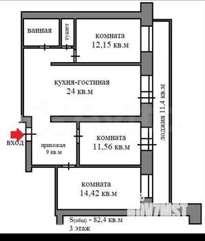 3-к квартира, вторичка, 82м2, 3/10 этаж
