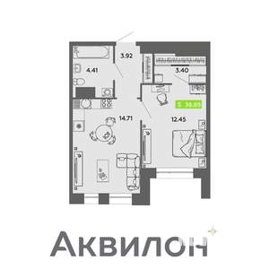 1-к квартира, вторичка, 39м2, 10/16 этаж
