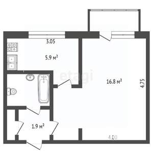 1-к квартира, вторичка, 29м2, 4/5 этаж