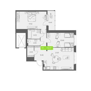 2-к квартира, вторичка, 74м2, 6/11 этаж