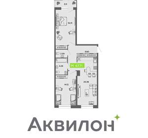 2-к квартира, вторичка, 68м2, 2/16 этаж