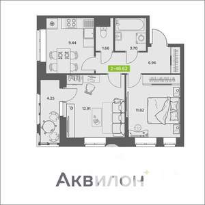 2-к квартира, вторичка, 49м2, 7/16 этаж