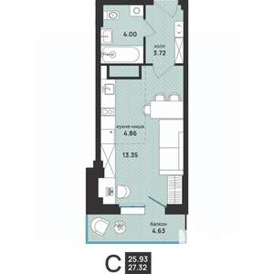 Студия квартира, вторичка, 27м2, 9/13 этаж