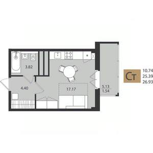 Студия квартира, вторичка, 27м2, 9/16 этаж