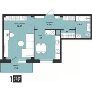 1-к квартира, вторичка, 48м2, 5/13 этаж