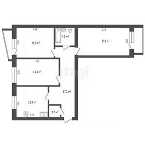 3-к квартира, вторичка, 84м2, 9/9 этаж