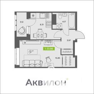 1-к квартира, вторичка, 34м2, 13/16 этаж