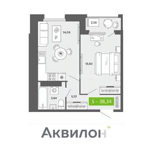 1-к квартира, вторичка, 38м2, 16/16 этаж
