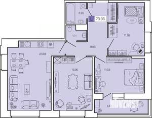 3-к квартира, вторичка, 73м2, 13/16 этаж