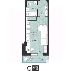 Студия квартира, вторичка, 27м2, 10/13 этаж