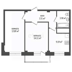 2-к квартира, вторичка, 52м2, 10/16 этаж