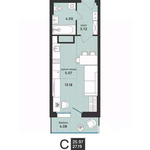 Студия квартира, вторичка, 27м2, 7/13 этаж