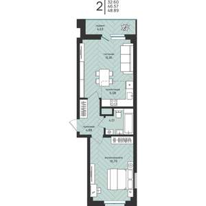 2-к квартира, вторичка, 49м2, 5/16 этаж