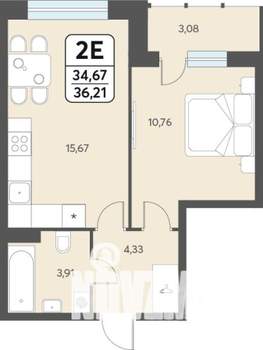 2-к квартира, строящийся дом, 36м2, 3/12 этаж