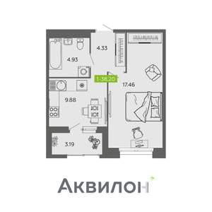 1-к квартира, вторичка, 38м2, 1/16 этаж