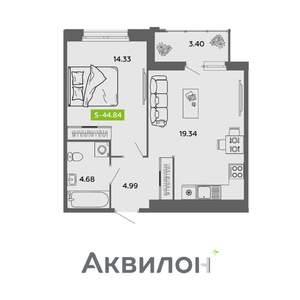 1-к квартира, вторичка, 45м2, 2/16 этаж