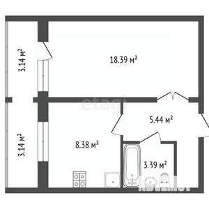 1-к квартира, вторичка, 39м2, 6/9 этаж