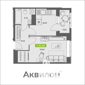 1-к квартира, вторичка, 32м2, 12/16 этаж