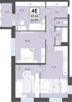 3-к квартира, строящийся дом, 67м2, 11/12 этаж