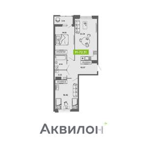 2-к квартира, вторичка, 71м2, 8/16 этаж
