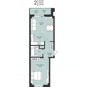 2-к квартира, вторичка, 49м2, 10/16 этаж