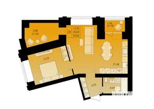 2-к квартира, вторичка, 55м2, 1/10 этаж