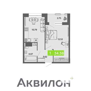 1-к квартира, вторичка, 34м2, 15/16 этаж