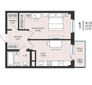 1-к квартира, вторичка, 41м2, 11/16 этаж