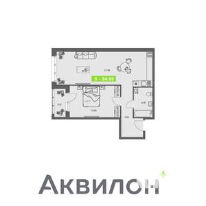 1-к квартира, вторичка, 55м2, 2/8 этаж