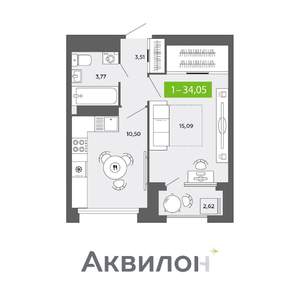 1-к квартира, вторичка, 34м2, 7/16 этаж